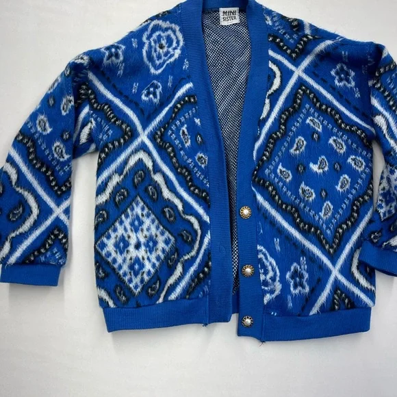 Blue Patterned Women's Cardigan - Picture 2 of 12